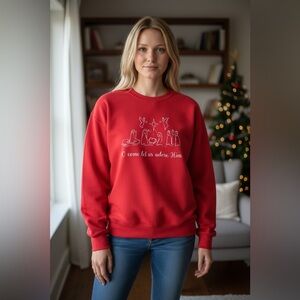 Gildan Red Sweatshirt with White Nativity Design